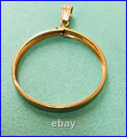 14KT Yellow Solid Gold Coin Holder PENDANT 34mm Diameter