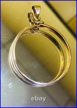 14KT Yellow Solid Gold Coin Holder PENDANT 34mm Diameter