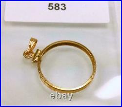 14K 1.4g SOLID YELLOW GOLD REEDED-EDGE SCREW-TOP STYLE 21mm COIN BEZEL #583
