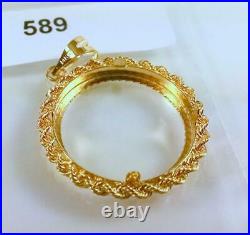 14K 2.5g SOLID YELLOW GOLD DIAMOND-CUT ROPE TAB STYLE 22mm COIN BEZEL #589