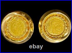 14K Gold French 22K 20 Franc Napoléon III Coin Earrings Clip-On Vintage Pair