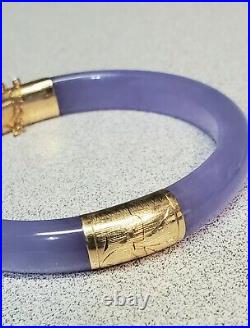 14K Karat Solid Yellow Gold Bangle Bracelet Vintage Lavender Jadeite Jade