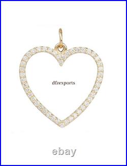 14K Real Solid Gold Heart Charm Diamond Pendant Handmade Heart Pendant Gift