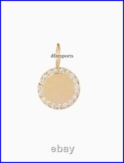 14K Real Solid Gold Round Charm Diamond Pendant Handmade Circle Pendant Gift