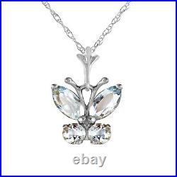 14K. SOLID GOLD BUTTERFLY NECKLACE WITH AQUAMARINES (White Gold)