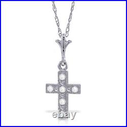 14K. SOLID GOLD CROSS NECKLACE WITH NATURAL DIAMONDS (White Gold)