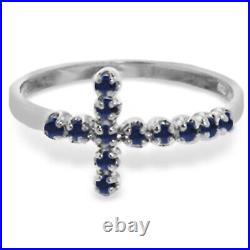 14K. SOLID GOLD CROSS RING WITH NATURAL SAPPHIRES (White Gold)