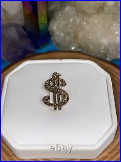 14K SOLID GOLD Dollar $ Sign Diamond Cut Charm Pendant 2.9g (STER 1408)
