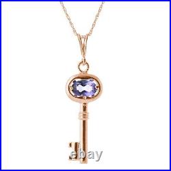 14K. SOLID GOLD KEY CHARM NECKLACE WITH TANZANITE (Rose Gold)