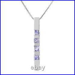 14K. SOLID GOLD NECKLACE BAR WITH NATURAL TAZANITES (White Gold)