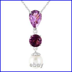 14K. SOLID GOLD NECKLACE WITH AMETHYST & PEARL (White Gold)