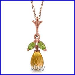 14K. SOLID GOLD NECKLACE WITH CITRINE & PERIDOTS (Rose Gold)
