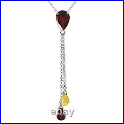 14K. SOLID GOLD NECKLACE WITH GARNETS & CITRINE (White Gold)