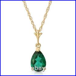 14K. SOLID GOLD NECKLACE WITH LAB. CREATED PEAR SHAPE EMERALD (Yellow Gold)