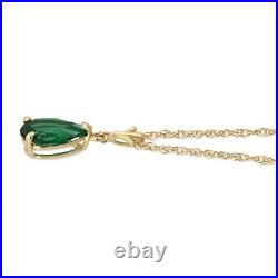 14K. SOLID GOLD NECKLACE WITH LAB. CREATED PEAR SHAPE EMERALD (Yellow Gold)