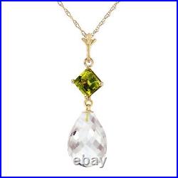 14K. SOLID GOLD NECKLACE WITH PERIDOT & WHITE TOPAZ (Yellow Gold)