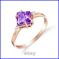 14K. SOLID GOLD RING WITH DIAMONDS & AMETHYST (Rose Gold)