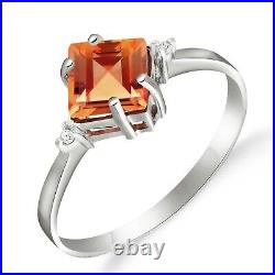14K. SOLID GOLD RING WITH DIAMONDS & CITRINE (White Gold)