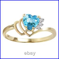 14K. SOLID GOLD RING WITH NATURAL DIAMOND & BLUE TOPAZ (Yellow Gold)