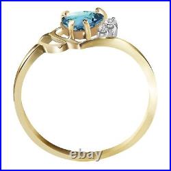 14K. SOLID GOLD RING WITH NATURAL DIAMOND & BLUE TOPAZ (Yellow Gold)