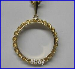 14K SOLID GOLD ROPE FRAME BEZEL PENDANT FOR 30mm COIN