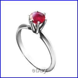 14K. SOLID GOLD SOLITAIRE RING WITH NATURAL RUBY (White Gold)