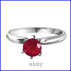 14K. SOLID GOLD SOLITAIRE RING WITH NATURAL RUBY (White Gold)
