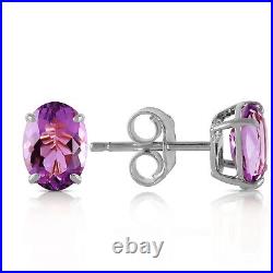 14K. SOLID GOLD STUD EARRING WITH NATURAL AMETHYSTS (White Gold)