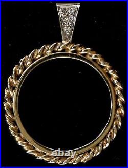 14K Solid 1/4 Oz Mexico Onza Coin Rope Bezel Frame with Diamond Bale 14K Solid 1/4 Oz Mexico Onza Coin Rope Bezel Frame with Diamond Bale
