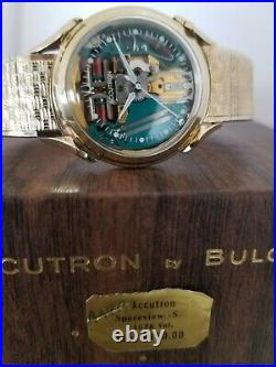 14K Solid Gold Accutron Spaceview Watch. 1961. Boxes/Booklets/Coin/Bat. Free Ship