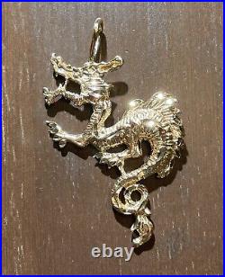 14K Solid Gold Asian Dragon Necklace Pendant! 6.4 Grams