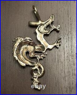 14K Solid Gold Asian Dragon Necklace Pendant! 6.4 Grams