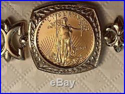 14K Solid Gold Bracelet 5- 22K $5 1/10oz Lady Liberty Coins 34.4g QVC $3900 8 In
