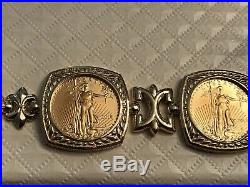 14K Solid Gold Bracelet 5- 22K $5 1/10oz Lady Liberty Coins 34.4g QVC $3900 8 In