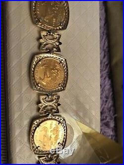 14K Solid Gold Bracelet 5- 22K $5 1/10oz Lady Liberty Coins QVC $3500 7 1/4 In