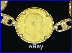 14K Solid Gold Bracelet Alternating 4 British King Edward VII 22k Gold Coins 8L