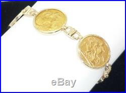 14K Solid Gold Bracelet Alternating 4 British King Edward VII 22k Gold Coins 8L