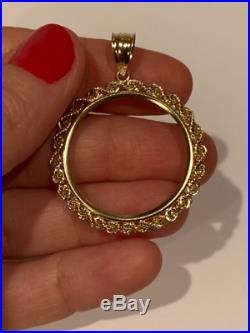 14K Solid Gold Coin Mounting American Eagle Frame Rope Edge