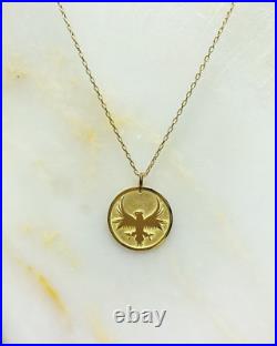 14K Solid Gold Coin Necklace, Personalized Butterfly Pendant, Gift for Friend