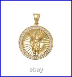 14K Solid Gold Cubic Zirconia Medallion Coin Pendant