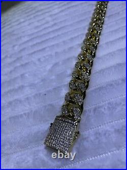 14K Solid Gold Leaf Branch 20mm Wide-20Inch HEAVY VS Cuban Lab Diamond Necklace