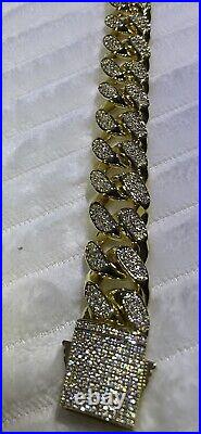 14K Solid Gold Leaf Branch 20mm Wide-20Inch HEAVY VS Cuban Lab Diamond Necklace