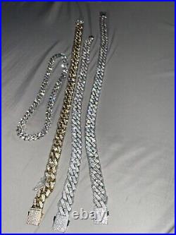 14K Solid Gold Leaf Branch 20mm Wide-20Inch HEAVY VS Cuban Lab Diamond Necklace