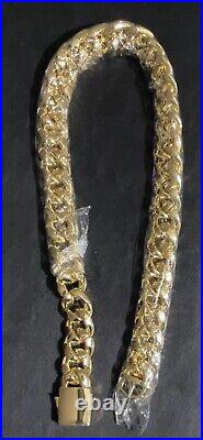 14K Solid Gold Leaf Branch 20mm Wide-20Inch HEAVY VS Cuban Lab Diamond Necklace