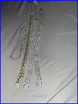 14K Solid Gold Leaf Branch 20mm Wide-20Inch HEAVY VS Cuban Lab Diamond Necklace