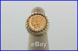 14K Solid Gold Men's Coin Ring 1913 $2.5 Liberty Indian Head Coin Size 6