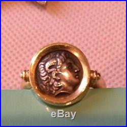 14K Solid Gold Ring Alexander the Great coin size 8 vintage with hallmark