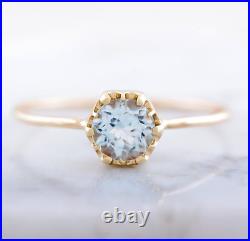 14K Solid Gold Ring, Aquamarine Gemstone Ring, Romantic Anniversary Gift Jewelry
