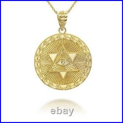 14K Solid Gold Star of David All-Seeing Eye Coin Pendant Necklace