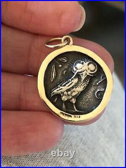 14K Solid Gold and Sterling Silver Athena Coin Pendant Ancient Greek Goddess